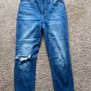 Madewell Blue Skinny Jeans with Distressed Knee